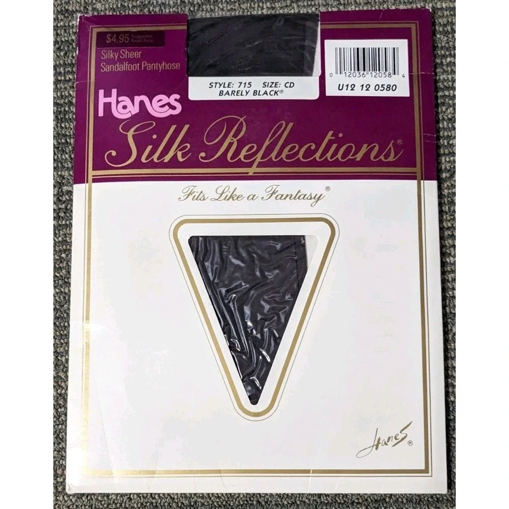 Vtg Hanes Silk Reflections Pantyhose Barely Black CD Silky Sheer Sandalfoot  NOS